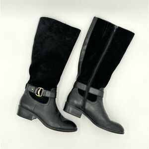 Ralph Lauren Micah Boot Tall Black Leather Knee High Riding Heel Sz 7.5B